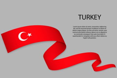 Türkiye bayrağıyla kurdele ya da bayrak sallıyor. Bağımsızlık Günü poster tasarımı için şablon