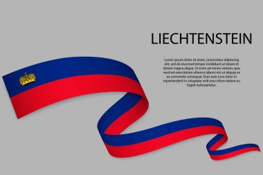 Liechtenstein bayrağıyla kurdele ya da bayrak sallıyor. Bağımsızlık Günü poster tasarımı için şablon