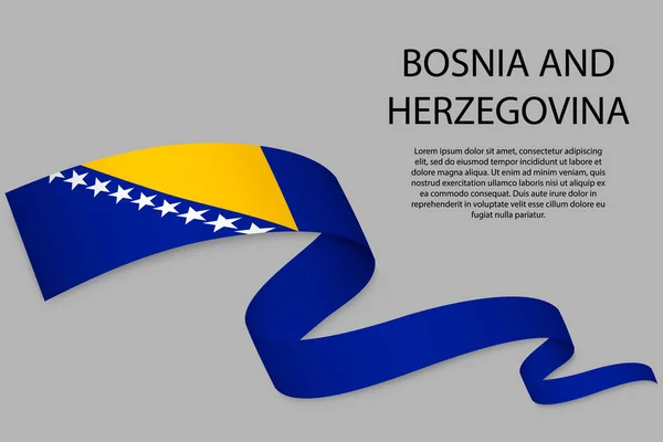 Fita Ondulante Bandeira Com Bandeira Bósnia Modelo Para Projeto Cartaz —  Vetores de Stock