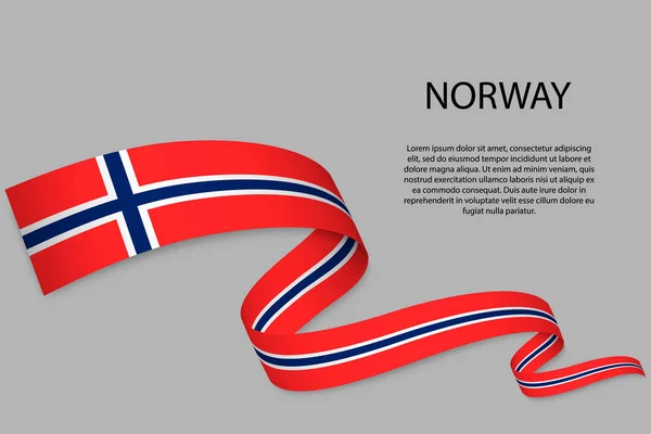 Waving Ribbon Banner Flag Norway Template Independence Day Poster Design — Stock Vector