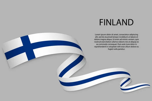 Waving Ribbon Banner Flag Finland Template Independence Day Poster Design — Stock Vector