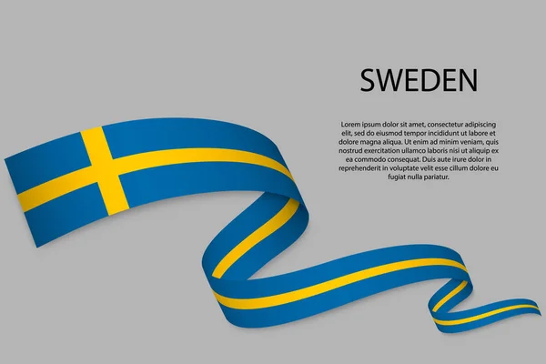 飘扬的飘扬着瑞典国旗的带子或旗帜 独立日海报设计模板 — 图库矢量图片