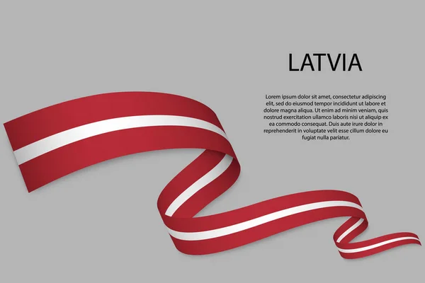 Ondeando Cinta Bandera Con Bandera Letonia Plantilla Para Diseño Póster — Vector de stock