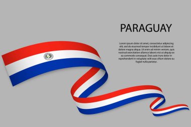Paraguay bayrağıyla kurdele ya da bayrak sallamak. Bağımsızlık Günü poster tasarımı için şablon