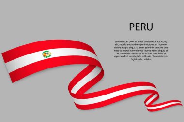 Peru bayrağıyla kurdele ya da bayrak sallamak. Bağımsızlık Günü poster tasarımı için şablon