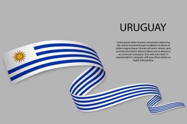 Uruguay bayrağıyla kurdele ya da bayrak sallıyor. Bağımsızlık Günü poster tasarımı için şablon