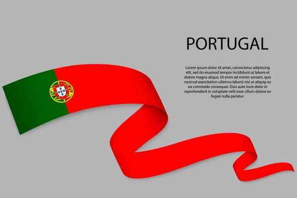 Zwaaiend Lint Spandoek Met Vlag Van Portugal Model Voor Het — Stockvector