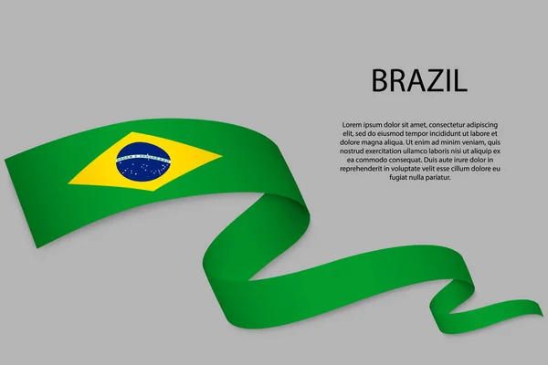 Cinta Ondeando Bandera Con Bandera Brasil Plantilla Para Diseño Póster — Archivo Imágenes Vectoriales