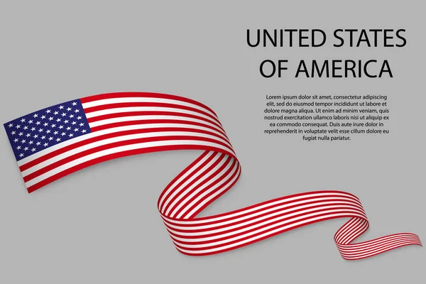 带着美利坚合众国国旗的飘扬的带子或旗帜 独立日海报设计模板 — 图库矢量图片