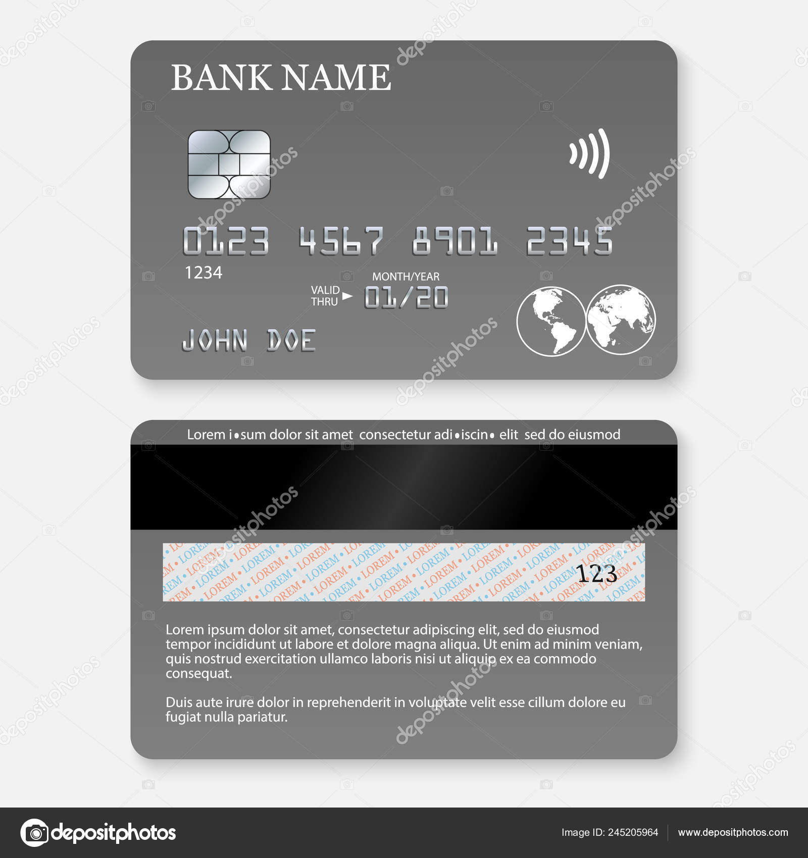 Realistic Detailed Credit Card Front Back Side Template Stock In Credit Card Templates For Sale