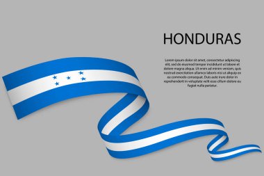 Honduras bayrağıyla kurdele ya da bayrak sallamak. Bağımsızlık Günü poster tasarımı için şablon