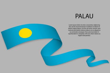 Palau bayrağıyla kurdele ya da bayrak sallıyor. Bağımsızlık Günü poster tasarımı için şablon