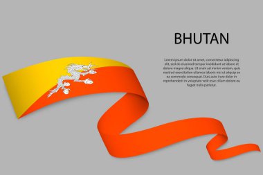 Bhutan bayrağıyla kurdele ya da bayrak sallıyor. Bağımsızlık Günü poster tasarımı için şablon