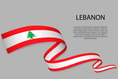 Lübnan bayrağıyla kurdele ya da bayrak sallıyor. Bağımsızlık Günü poster tasarımı için şablon