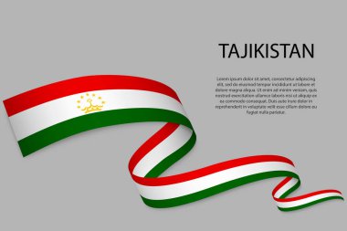 Tacikistan bayrağıyla kurdele ya da bayrak sallıyor. Bağımsızlık Günü poster tasarımı için şablon