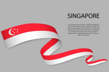 Singapur bayrağıyla kurdele ya da bayrak sallamak. Bağımsızlık Günü poster tasarımı için şablon