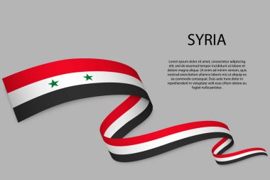Suriye bayrağıyla kurdele ya da bayrak sallıyor. Bağımsızlık Günü poster tasarımı için şablon