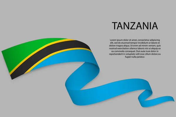 Ondeando Cinta Estandarte Con Bandera Tanzania Plantilla Para Diseño Póster — Vector de stock