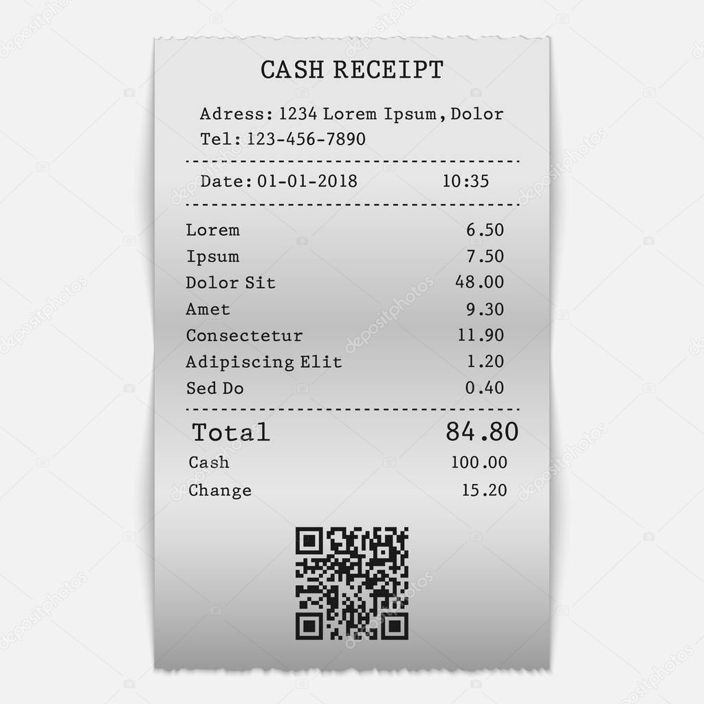 vector paper check, sell receipt or bill template