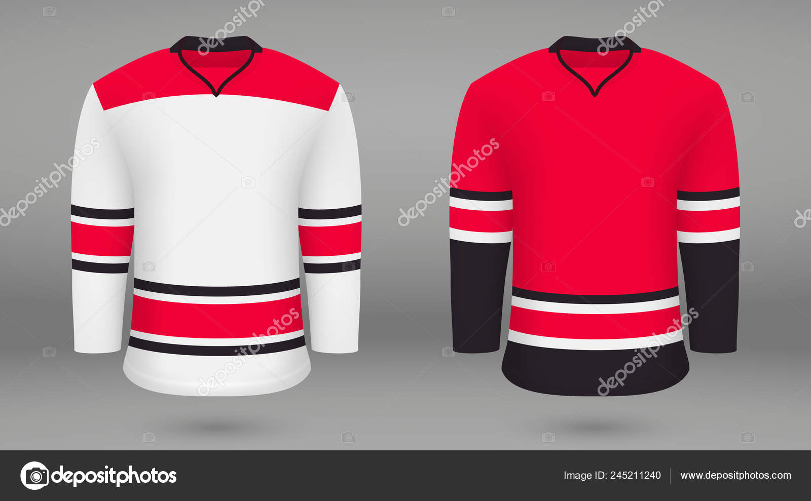 Realistic Hockey Kit, Shirt Template For Ice Hockey Jersey Detroit