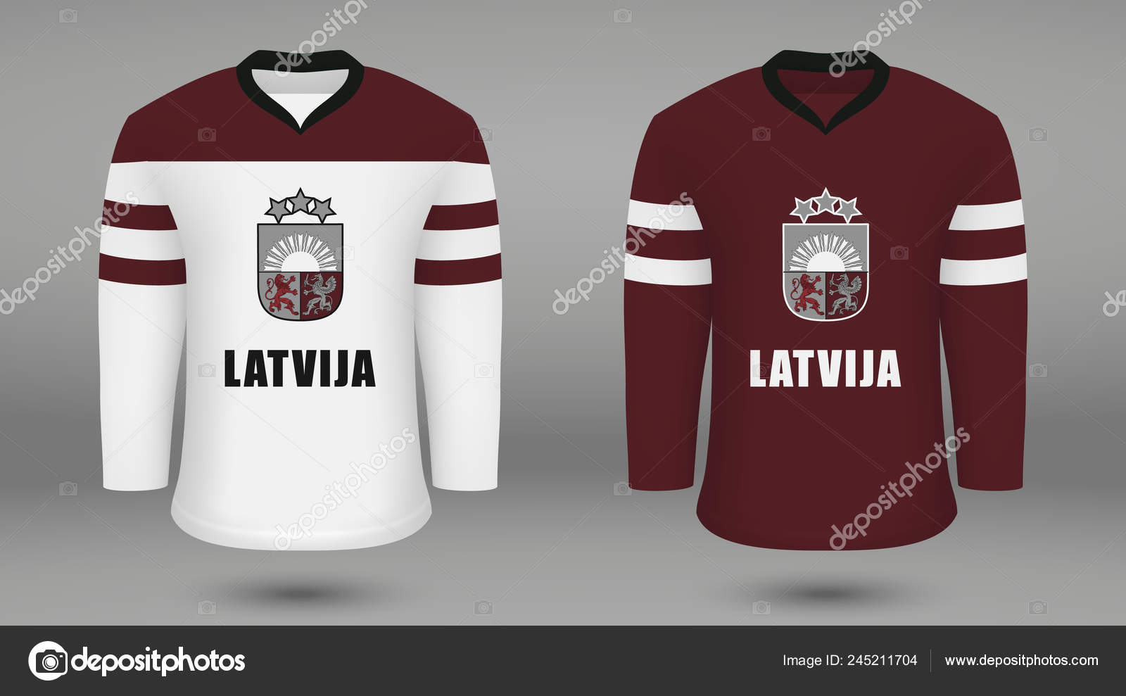 Realistic Hockey Kit Team Latvia Shirt Template Ice Hockey Jersey Stock