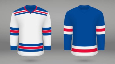 Gerçekçi hokey takımı, buz hokey forması için gömlek şablonu. New York Rangers