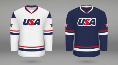 Gerçekçi hokey takımı team Usa, buz hokey forması için gömlek şablonu. Vektör çizim