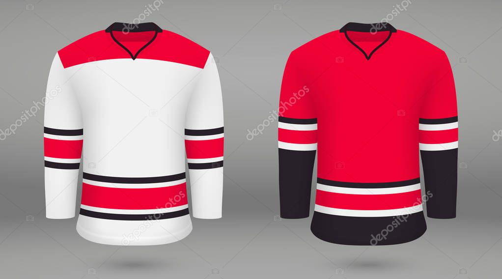 Realistic hockey kit, shirt template for ice hockey jersey Carolina Hurricanes. Vector illustration