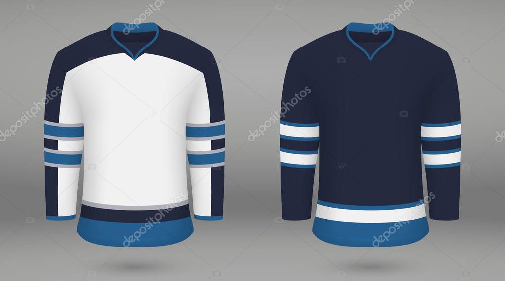 Realistic hockey kit, shirt template for ice hockey jersey. Winnipeg Jets