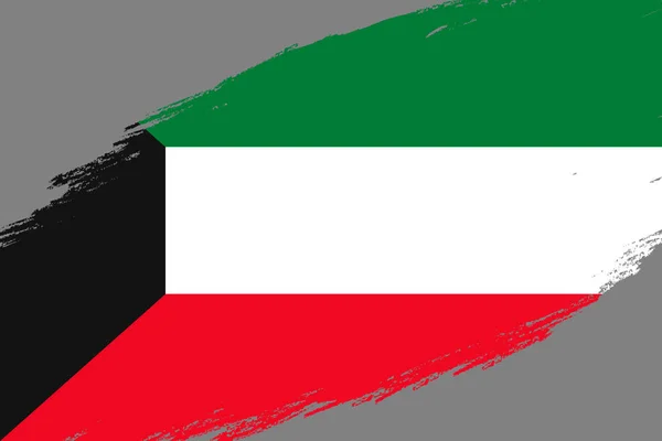 Kuveyt Bayrağı Ile Grunge Fırça Konturu Arka Plan Tarz — Stok Vektör