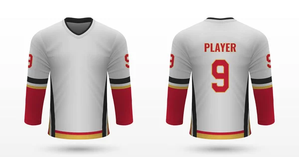 Camicia Sportiva Realistica Calgary Flames Modello Jersey Kit Hockey Ghiaccio — Vettoriale Stock