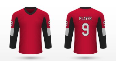 Gerçekçi spor gömlek Ottawa Senators, jersey şablonu için buz hokeyi takımı. Vektör çizim