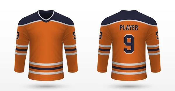 Camicia Sportiva Realistica Edmonton Oilers Modello Jersey Kit Hockey Ghiaccio — Vettoriale Stock