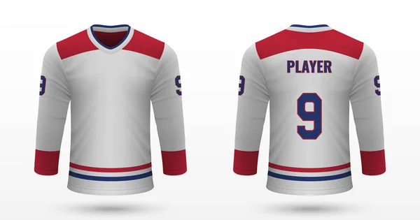 Camicia Sportiva Realistica Montreal Canadiens Modello Jersey Kit Hockey Ghiaccio — Vettoriale Stock