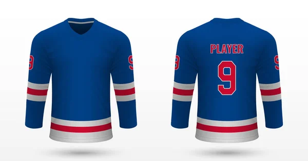 Camicia Sportiva Realistica New York Rangers Modello Jersey Kit Hockey — Vettoriale Stock