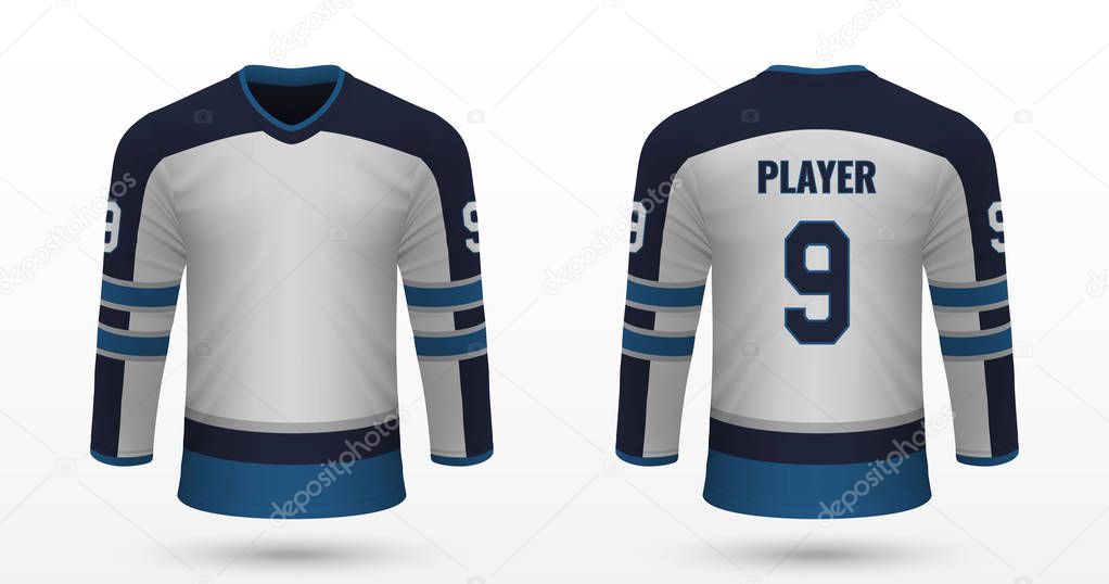 Realistic sport shirt Winnipeg Jets, jersey template for ice hockey kit. Vector illustration