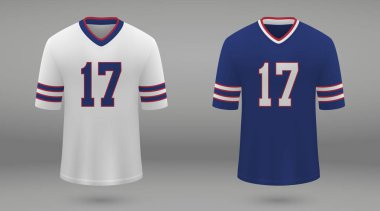 Gerçekçi Amerikan futbolu forması Buffalo Bills, gömlek şablonu kiti için. Vektör çizim