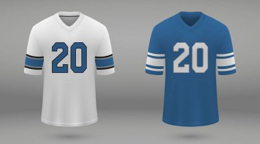 Gerçekçi Amerikan futbolu forması Detroit Lions, gömlek şablonu kiti için. Vektör çizim