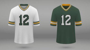 Gerçekçi Amerikan futbolu forması Green Bay Packers, gömlek şablonu kiti için. Vektör çizim