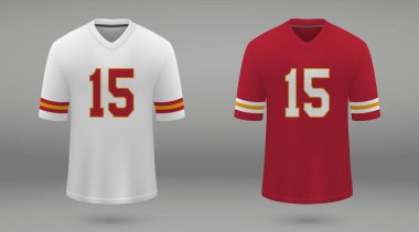 Gerçekçi Amerikan futbolu forması Kansas City Chiefs, gömlek şablonu kiti için. Vektör çizim