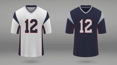 Gerçekçi Amerikan futbol jersey New England Patriots, gömlek şablonu kiti için. Vektör çizim