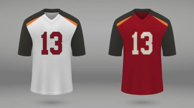 Gerçekçi Amerikan futbolu forması Tampa Bay Buccaneers, gömlek şablonu kiti için. Vektör çizim