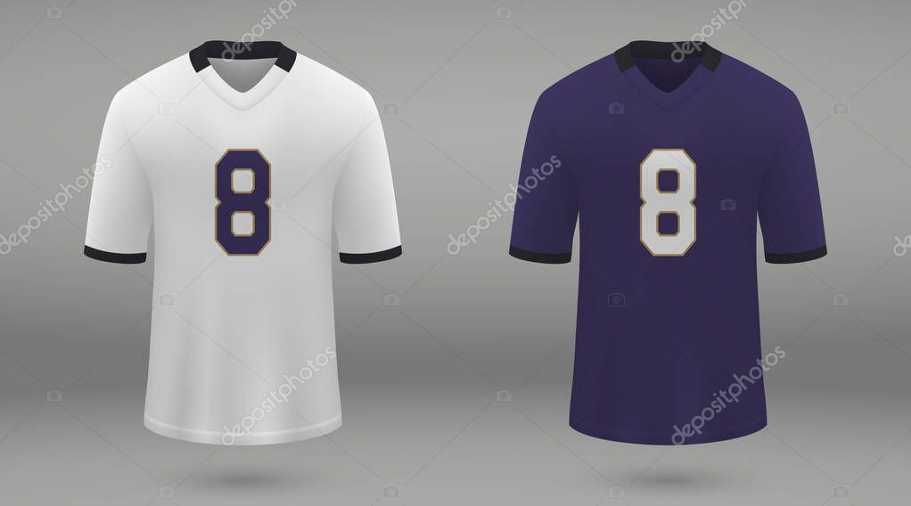 Realistic american football jersey Baltimore Ravens, shirt template for kit. Vector illustration