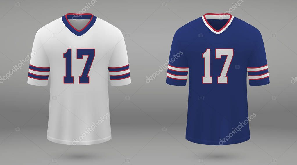 Realistic american football jersey Buffalo Bills, shirt template for kit. Vector illustration