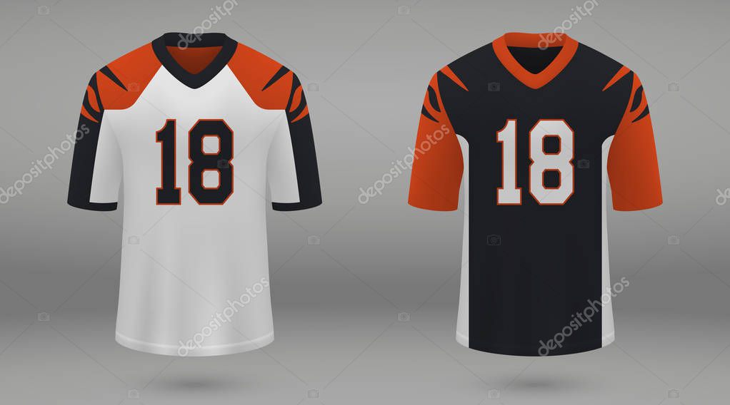 Realistic american football jersey Cincinnati Bengals, shirt template for kit. Vector illustration