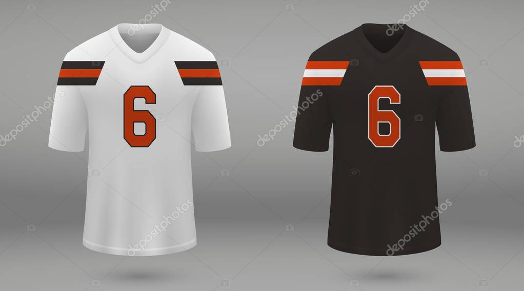 Realistic american football jersey Cleveland Browns, shirt template for kit. Vector illustration