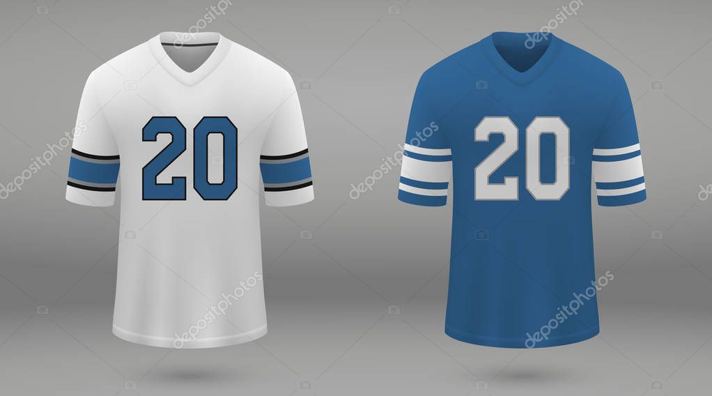 Realistic american football jersey Detroit Lions, shirt template for kit. Vector illustration