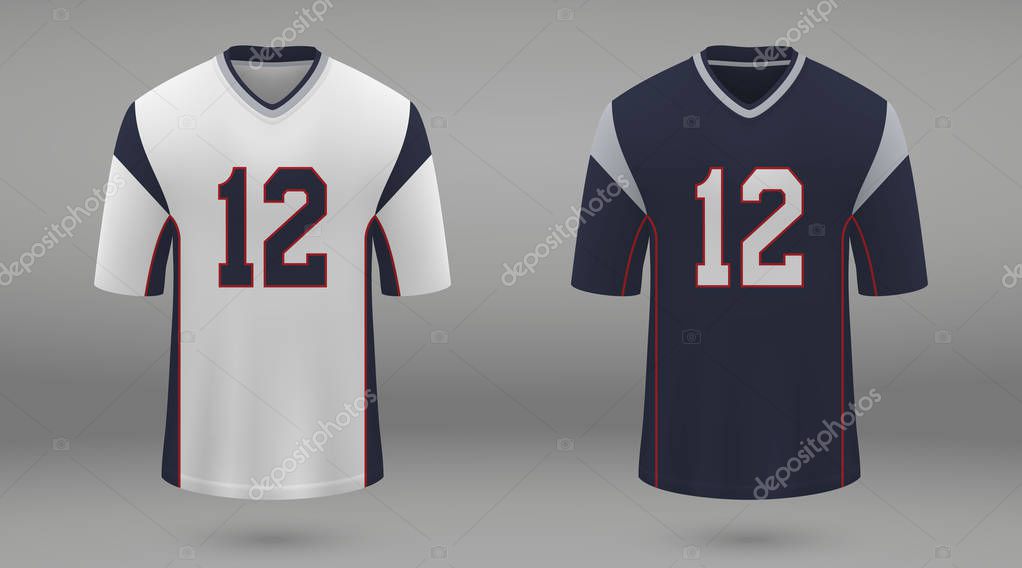 Realistic american football jersey New England Patriots, shirt template for kit. Vector illustration