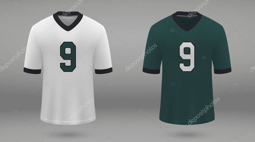 Realistic american football jersey Philadelphia Eagles, shirt template for kit. Vector illustration