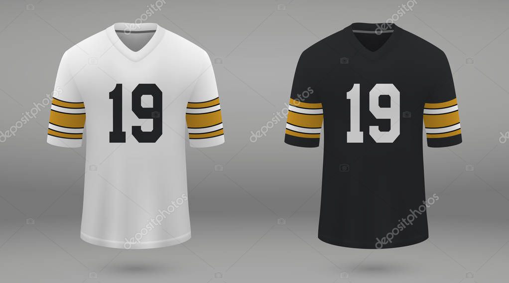 Realistic american football jersey Pittsburgh Steelers, shirt template for kit. Vector illustration